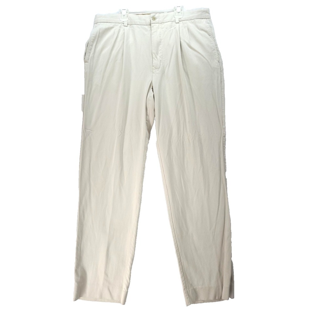 Tommy Bahama Silk Blend‎ Pants Beige Pleated Front Chino 36x34 Mid Rise